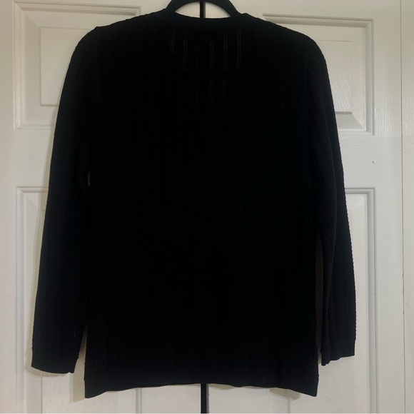 Talbots Women Cardigan Petite Small Black Pima Cotton Pointelle Knit Button Up - Picture 4 of 6